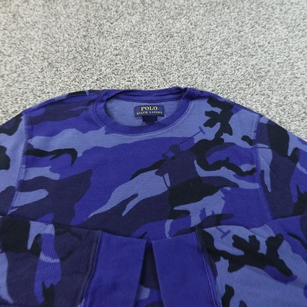 Polo Ralph Lauren Shirt Mens S Camo Pony Waffle Knit Thermal Crewneck Sleepwear‎